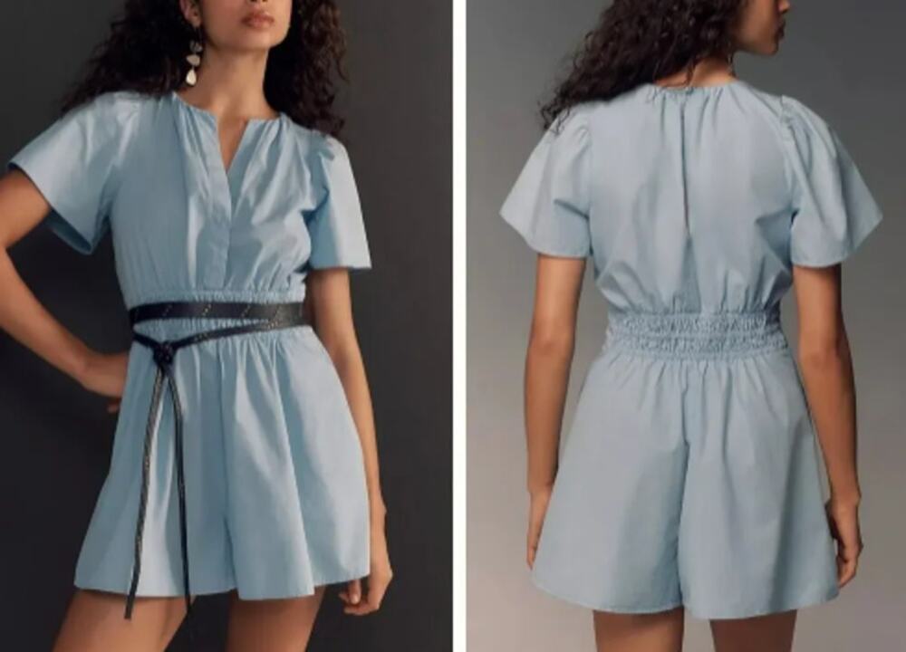 NWT Anthropologie Smocked Waist Romper Skort Light Blue Size M